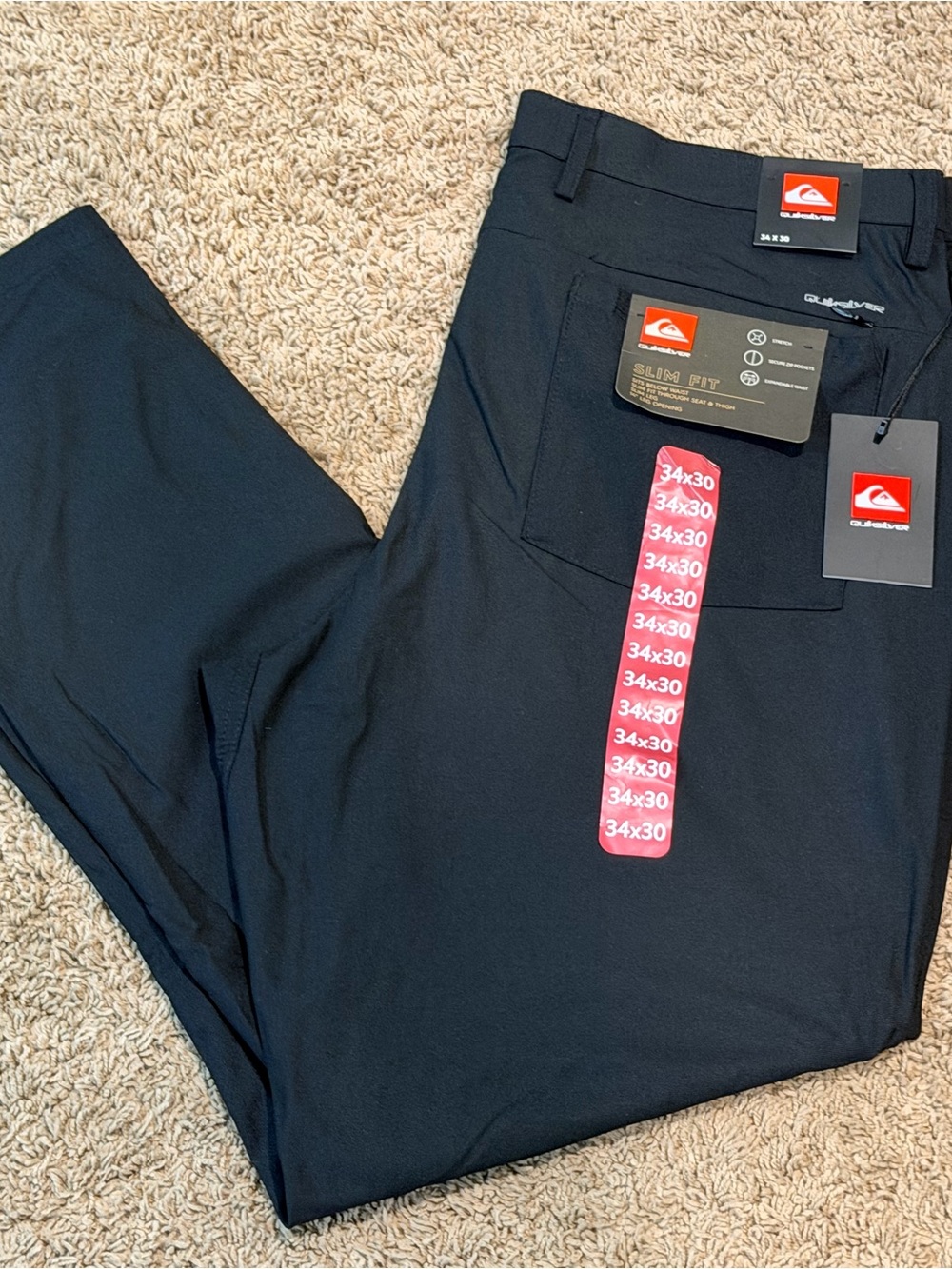 Quicksilver Pants Mens 34/30 Black Slim Fit Tech Golf Performance Chino NWT $78 - Picture 1 of 5